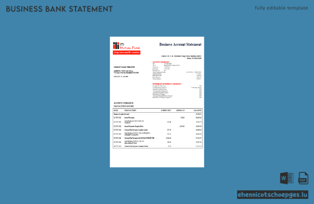 ITI Mutual Funds Geschäftskontoauszug (Word- und PDF-Format, Beispielvorschau)